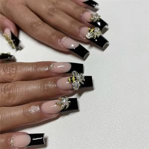 Faux ongles, ongles à presser Faux ongles longs en forme de cercueil avec colle, faux ongles marron portables avec strass, presse de Ballet, couverture complète(25) (zhangtingamz, neuf)