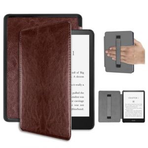 Miimall Cuir Étui pour Kindle Paperwhite 7 Pouces/Kindle Colorsoft 2024, [Veille/Réveil Auto] [Dragonne] Antichoc Antidérapante Résistant aux Rayures Coque Kindle Paperwhite 2024 Fine, Café (Miimalleu, neuf)