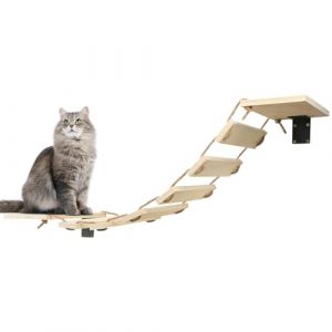 &Eacute;tag&egrave;re Murale pour Chat, Pont Mural pour Chat, Perche, Arbre &agrave; Chat, Meuble Mural pour Dormir, Jouer, Escalader et Se D&eacute;tendre, Bois d'h&eacute;v&eacute;a Massif-32,5 * 15,5 * 85 cm-Couleur Originale (Hechheu, neuf)
