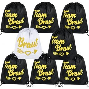 YYTECH Lot de 8 sacs de gym avec cordon de serrage - Pour enterrement de vie de jeune fille - Pour enterrement de vie de jeune fille - 34 x 42 cm, blanc et noir, / (fuzhouyaoyuandianzishangwuyouxiangongsi, neuf)