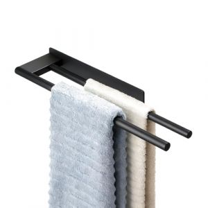 WIXOVO Porte Serviette Salle de Bain Mural sans Per&ccedil;age, Double Barre Porte Torchon Cuisine en Acier Inoxydable, Porte-Serviettes Adh&eacute;sif Autocollant, Support Serviette pour SDB, WC, Douche (Noir) (BLUE EDELWEOSS S.R.L., neuf)
