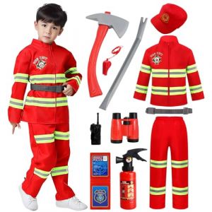 Metaparty Déguisement Pompier pour Enfants Chef des Pompiers Cosplay Jeu de Rôle Jouets pour Halloween Carnaval Enfant Jeu de rôle Cadeau (A, 140) (Metaparty, neuf)