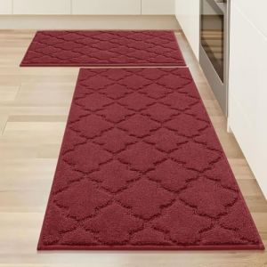 COSY HOMEER Tapis de Cuisine 2 Pi&egrave;ces, Antid&eacute;rapant, Absorbants et R&eacute;sistants &agrave; la Salet&eacute;, Lavables en Machine, Tapis Cuisine Devant &Eacute;vier, pour Cuisine et Entr&eacute;e (51x76 cm + 51x122 cm, Rouge) (COSY HOMEER, neuf)
