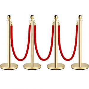 VMtSeaHi 4PCS Poteaux d'or de Séparation avec 1,5 m Corde en Velour Rouge Barrières de Contrôle de Foule Injection de sable Base Creuse Barrière Balisage Poteau de Guidage (Or) (senhilleu, neuf)
