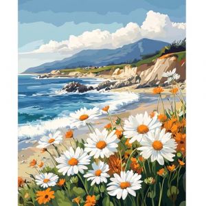 NEWENMO Oc&eacute;an et Vagues Peinture par Numero Adulte,Jolies Fleurs Peinture Numero,Paysage Paint by Numbers,DIY Peinture &agrave; l'huile,Acryliques Bricolage Peintures Kits,pour Maison D&eacute;cor 40x50cm (newenmo, neuf)
