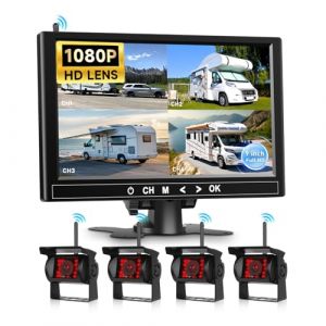 Hodozzy 1080P Cam&eacute;ra de Recul sans Fil avec 4 Cam&eacute;ra avec Ecran IPS 9 Pouces, IP68 &eacute;tanche,Signaux Num&eacute;riques Stables,Vision Nocturne IR 1080P, Prise en Charge de BSD/Aide au Stationnement (Hodozzy, neuf)
