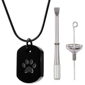 BELLE VOUS Collier Urne Fun&eacute;raire Noir pour Cendres Chien Chat - Pendentif Acier Inoxydable en Forme d&rsquo;Empreinte de Patte pour Cendres Animal de Compagnie - Kit Remplissage Inclus (Tinyyo Europe, neuf)
