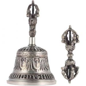Cloche et Ensemble de Dorje pour méditation Bouddhiste tibétaine, Cloche en Laiton Antique Religieuse Faite à la Main, Cloche de prière Vajra Dorje pour méditation et Yoga. (pinghebincai, neuf)