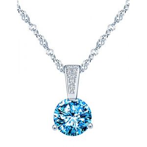 INFINIONLY Collier diamant pour femmes et filles, Collier en argent 925, Pendentif de zircon brillant, Collier solitaire à 3 griffes, 45cm chaîne de Singapour argent, bijoux élégants, bleu océan (INFINIONLY, neuf)