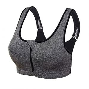 G&eacute;n&eacute;rique Brassiere Sport Femme Maintien Fort Brassi&egrave;re Sport Zipp&eacute;e Devant Push Up Soutien-Gorge de Sport Dos Nageur avec Coussinets Soutien &Eacute;lev&eacute; Brassiere pour Fitness Jogging Yoga Gris, S (Zawalud, neuf)