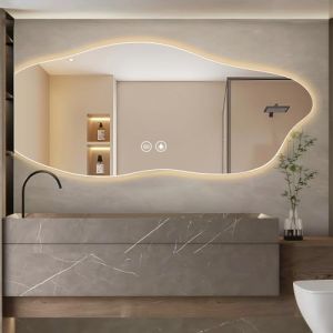 Miroir Salle de Bain avec Eclairage, 120&times; 60cm Miroir LED Lumineux Salle de Bain avec Interrupteur Tactile, lumi&egrave;re r&eacute;glable 3 Couleurs, Anti-bu&eacute;e, Miroirs Connect&eacute; Asym&eacute;trique, IP54 Miroirs Mural (feizai668, neuf)