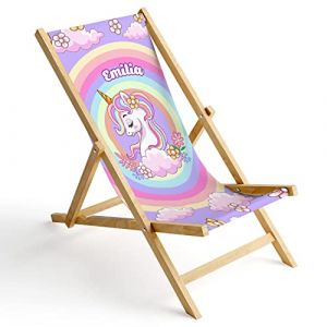 Ferocity Enfants Chaise Longue Pliable en Bois Fauteuil de Plage Pliant en hetre Classique Lit de Plage Unicorn [119] (ferocity-shop, neuf)