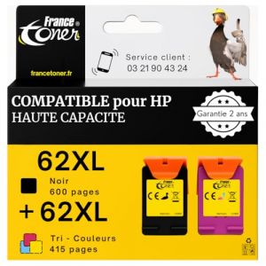 FranceToner - 62XL - Cartouches d'encre Compatibles avec HP 62 XL - Pack de 2 pour HP Envy 5540, 5542, 5543, 5544, 5545, 5546, 5547, 5548 All in One One 5640, 5642 (62XL Noir et Couleurs) (FranceToner, neuf)