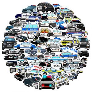 MARSFORCE Voiture de Police autocollant, cadeaux pour enfants et adolescents, cahier bouteille d'eau autocollant en vinyle imperm&eacute;able skateboard v&eacute;lo casque sac guitare jouet Phone Pad[50 PCS] (MarsForce Direct, neuf)