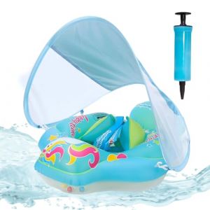 ACTOYS Bouee Bebe, Baby Float Bouée pour Bébé, Bouee Enfant, Bouee Pisicne Bebe, Bouee Bebe avec Pare Soleil, Bouée pour Enfant, Bouée de Natation Gonflable (Cheval Bleu, L : 12-36 Mois) (FEYUZ, neuf)