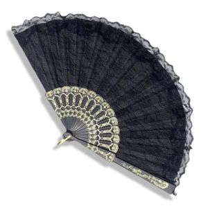 KEQAR Eventail Mariage Dentelle Eventail Bois Eventail Noir Eventail Danser Eventail, Accessoires Mariage Décoration Fête Mariage Decoration Fete Eventail - Léger et Pliable - L- 42 x 22.5 cm (APENGPENG, neuf)