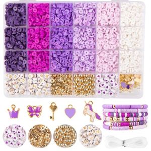 yumcute 3000 Pi&egrave;ces Perles pour Bracelet, 6 Couleur Perles D'Argile, Violet Plate Perle Bracelet, 6mm Perles pour Bracelet Adulte, Kit Perles pour la Fabrication de Colliers et Boucles D'Oreilles (Philise, neuf)