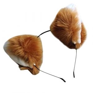 minkissy Serrage-t&ecirc;te Oreilles De Renard En Peluche Camel Blanc Moelleux Bandeau En Fourrure Accessoire D&eacute;coratif Cheveux Pour F&ecirc;te Costume Cosplay (Master Self, neuf)