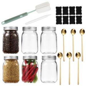 Pots D'Avoine de Nuit, Lot de 6 Bocaux &agrave; Confiture Herm&eacute;tiques, 500ML Bocaux en Verre avec Couvercle Herm&eacute;tique, Mason Jar pour confiture, Pot Herm&eacute;tique Verre Ld&eacute;al pour les Aliments, pour Confiture (TZMH Eur, neuf)