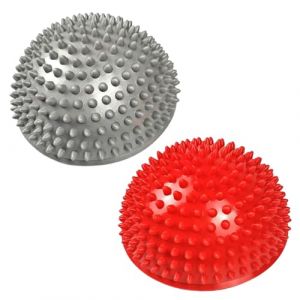 Qiwenr 2 Boule de H&eacute;risson, Balles de Massage Sportif, Balle de Massage Boule H&eacute;risson Pour et Adultes Pour Favoriser la Coordination et L'&eacute;quilibre de L'entra&icirc;nement Physique (Rouge + Argent) (Axinyue, neuf)
