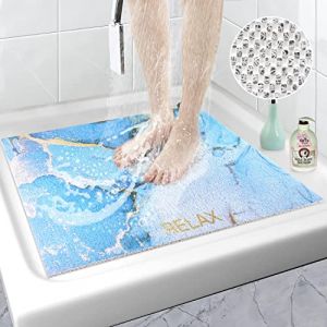 Tapis de Douche Antidérapant 60 x 60 cm, Marine Tapis de Bain Carré en Luffa avec Drainage, Tapis de Baignoire de Massage Lavable pour Cabine de Douche, Salle de Bains, Séchage Rapide (MFZI, neuf)