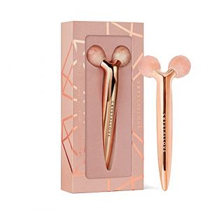 CRYSTALLOVE Appareil de massage facial avec quartz rose - Rouleau de massage 3D pour le visage - Rouleau de massage anti-&acirc;ge - Masseur pour lifting du visage - Appareil de massage - Face Roller (CRYSTALLOVE, neuf)