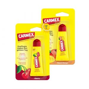 Carmex Peach Tube &agrave; la mangue et &agrave; la cerise &ndash; Baume &agrave; l&egrave;vres pour l&egrave;vres s&egrave;ches, baume &agrave; l&egrave;vres hydratant et apaisant pour l&egrave;vres gerc&eacute;es, avec vaseline, vitamine E et cire d'abeille &ndash; (2 x 10 g) (CorpoeCapelli, neuf)