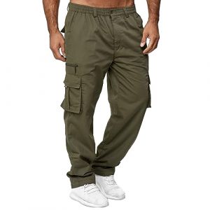 Pantalon Homme avec &eacute;lastique &agrave; La Taille Cargo Militaire Sport Jogging Large Leger Pantalons Bas de Survetement Baggy Hiver Running Chaud Coupe Droite Coton Fitness Grande Training Ample Pants (yiTuIsI, neuf)