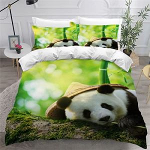 AKATIE Housse de Couette 140x200 Enfant Panda Parure de Lit 1 Personne Microfibre Housse de Couette Bambou Vert 3D Imprimé Literie Set 3 Pièces avec Fermeture Éclair (chuantouchi, neuf)