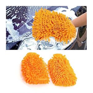JNNJ 2 Pièces Gant en Microfibre pour Le Lavage De Voiture, Gants De Lavage en Chenille Anti-Rayures Souple Surchoix pour La Voiture, Gants Kit Nettoyage Absorbante pour Lavage Voiture(Orange) (KJHmaoyi, neuf)