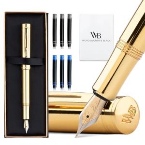 Wordsworth and Black Fountain Pen Mini EDC Stylo de Poche Or, Or, Plume Moyenne, 6 Cartouches d’Encre, Convertisseur d’Encre, Coffret Cadeau Stylo Rechargeable, Hommes & Femmes (Wordsworth & Bläck, neuf)