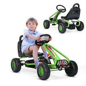 GOPLUS Go-Kart pour Enfant 3-6 Ans,Kart à Pédales Extérieur avec Siège Réglable sur 2 Positions, Frein à Main, Pneus,Go-Kart pour Garçons et Filles, 86 x 50 x 55CM (Vert) (Augenstern24, neuf)
