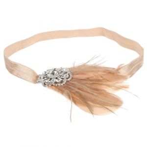 LALADEFIEE Bandeau Mari&eacute;e en Plume Nude Rose, Accessoire Cheveux Mariage D&eacute;coratif Strass Diamant, Bandeau &agrave; Cheveux &Eacute;l&eacute;gant pour Femme, 1 Pi&egrave;ce, Style Vintage pour C&eacute;r&eacute;monie et Soir&eacute;e (Yowanr, neuf)