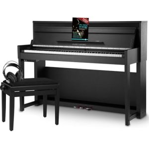Classic Cantabile UP-1 SM Piano Droit Numérique - 88 Touches Clavier électronique à marteaux - Synthetiseur avec USB, MIDI, 40 voix, 256 polyphonie - Set avec Banc et Casque - Noir Mat (Maison de la musique Kirstein, neuf)