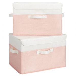 GRANNY SAYS Boîtes de rangement en tissu avec couvercles, lot de 2 boîtes de rangement avec couvercles pour le haut de l'armoire, jolies boîtes de rangement en blanc et rose pour l'organisation (SEMPERFUN, neuf)