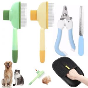 2 Pi&egrave;ces Brosse Chate Peigne Chie Et Coupe Griffes Chat, Peigne Autonettoyante Pour Chats, Peigne Anti Puce Chat Pour Chats Avec Bouton De D&eacute;verrouillage (Vert + Jaune) (CHINGUEZ COMPRA S.L., neuf)