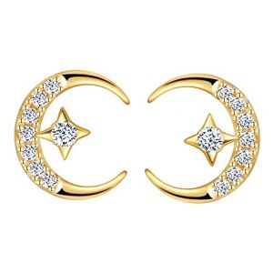 MicVivien Boucle d'oreille lune et &eacute;toile Clous d&rsquo;Oreilles en argent 925 orn&eacute; zircon brillant Boucles d'oreilles &agrave; tiges &eacute;l&eacute;gante pour femme fille (MicVivien, neuf)