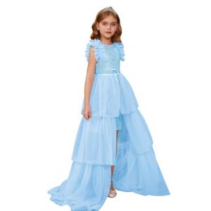 GRACE KARIN Robe de Cérémonie à Paillettes pour Filles Robes de Princesse pour Tenues de Fête Bébé Bleu 11-12 Ans (Zexxxy, neuf)