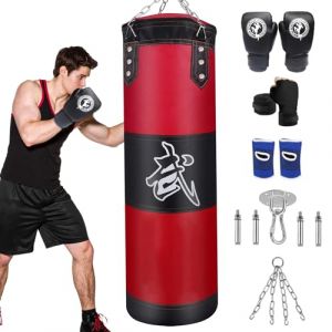 IKIJM Sac Boxe Adulte Suspendu: Sacs de Frappe Salle de Sport Formation MMA de Non Rempli (Rouge) (ChenAnPing-US, neuf)