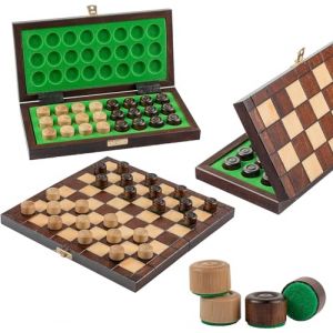 Master of Chess Dames Bois et avec Pieces 25 cm - Fait Main Jeu de Dame Voyage Pliable - Grand Jeux de Dame pour Enfants et Adultes - Pions en Bois de Charme (Master_Of_Chess, neuf)