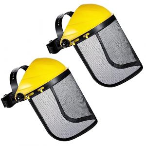 Hestya 2 Pcs Écrans Faciaux de Sécurité Réglables Visière de Protection en Maille d'Acier Casque de Sécurité avec Visière Casque de Tronçonneuse Protection du Visage de Débroussailleuse (Jaune) (Hoocowayee, neuf)
