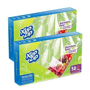 XupZip Lot de 100 sacs de congélation – Sacs alimentaires en plastique robuste avec fermeture en bambou (2,27 l) – Sacs alimentaires congelables, refermables et faciles à ouvrir – Sacs à sandwich lourds, réutilisables (XupZip, neuf)