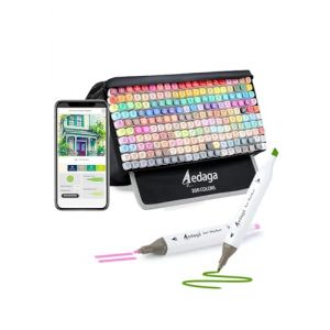 AEDAGA 200 Couleurs Feutre Alcool avec App Gratuite, Marqueurs Alcool Double Pointe avec &Eacute;tui Autoportant pour Artistes Adultes et Enfants, Feutre a Alcool pour Coloriage, Peinture, Croquis et Dessin (AEDAGA FR, neuf)