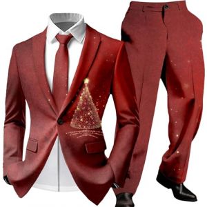 Ensemble De Costume No&euml;l pour Homme Tenue F&ecirc;te Veste Pantalon Assortis Bordeaux Chic Doublure Satin&eacute;e Luxueuse Droit &Eacute;l&eacute;gant R&eacute;ception Gala Esprit Entretien Facile Durable Amusant R&eacute;veillon (GOOg, neuf)