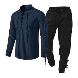 Offres de printemps Ensemble de vêtements médiévaux pour hommes ensemble de vêtements pour hommes avec chemise en lin chemise médiévale pour hommes pantalon médi Déstockage Vente de bonnes affaires (Uwdiohq, neuf)
