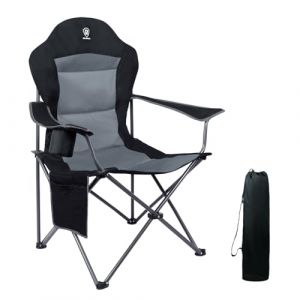 EVER ADVANCED Chaise Pliante Camping Charge Max de 150 kg Confortable Chaise de Jardin Exterieur Pliable Geante avec Dossier Haut, Porte-Gobelet et Sac Rembourrée Accoudoirs Réglables Legere (Ever Advanced, neuf)