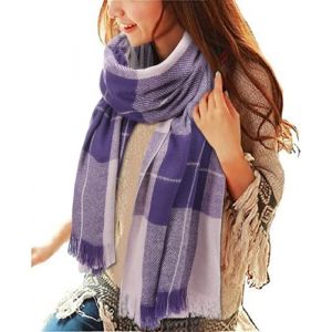 heekpek Grande Taille Femme Homme Echarpe Hiver Chaud en Cachemire Imitation Carreaux Doux écharpe épais Pull Châle Mode écharpe Fraîche Cadeau Unisexe Cadeau Noël, Bleu violet (HKPK, neuf)