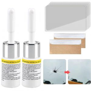 Kit Reparation Pare Brise,Outil Réparation Pare-Brise, Liquide Réparation Verre, Kit Réparation Verre Fissures, Liquide Réparation Verre Automatique, pour Craquelures, Bulls-Eye, Blanc, 2 Bouteilles (MagiForeign, neuf)