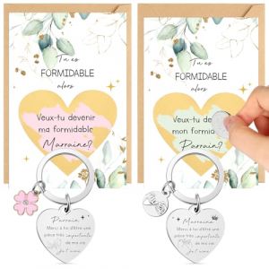 Jadive Set de Cadeau pour Marraine Parrain 2 Porte-Cl&eacute; Marraine Parrain 2 Carte &agrave; Gratter Demande marraine 2 Autocollant &agrave; Gratter 2 Enveloppe Annonce Bapt&ecirc;me Cadeau No&euml;l Naissance(Eucalyptus) (SINYEA, neuf)