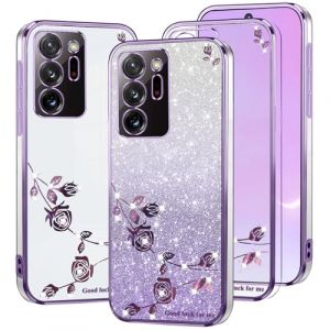 Kainevy pour Coque Samsung Note 20 Ultra 5G Transparent Paillette Fleur Motif pour Femme Fille Antichoc Etui Samsung Galaxy Note 20 Ultra Coque Silicone Ultra Fine Jolie Luxe Case (Violet) (Kainevy, neuf)